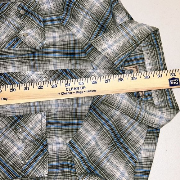 Mens Western Shirt XL Wrangler Pearl Snap Plaid Short Sleeve Green white - Picture 3 of 9